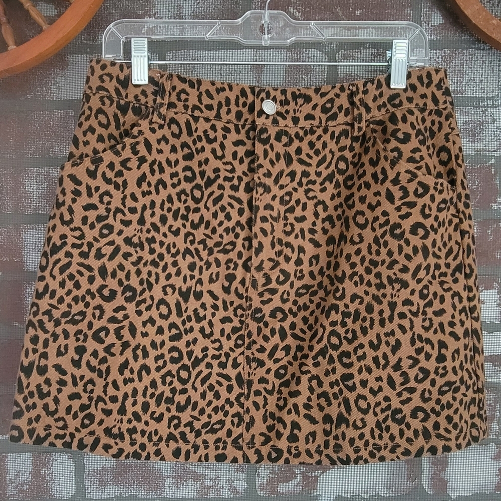 Leopard denim skirt